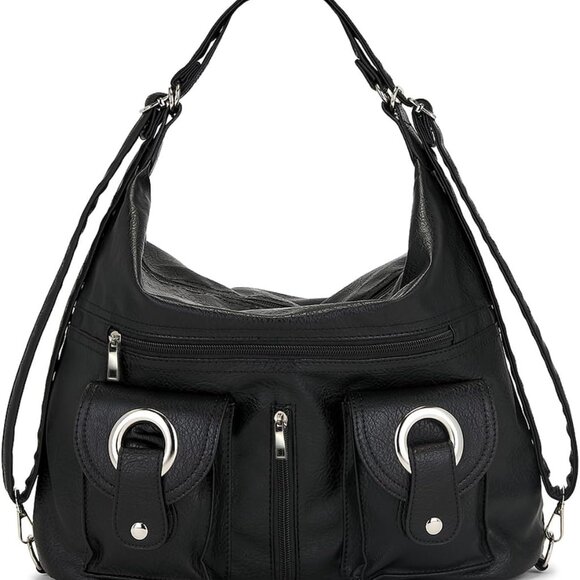 Convertible Tote Backpack Faux Leather Multi-Pocket Hobo Bags for Women - Picture 1 of 7